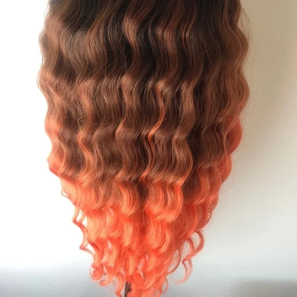 30” ORANGE BROWN OMBRÉ CELEB WAVY LACE-FRONT WIG